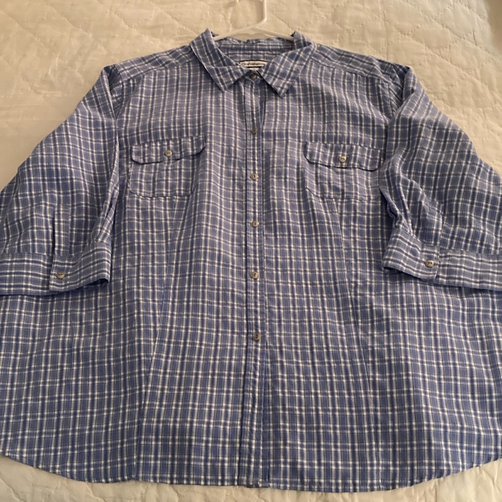 Croft and Barrow blouse, blue/white plaid, size 3X